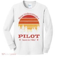 Never Underestimate A Pilot Born In 1962 Kids Long Sleeve Shirt thumb 0