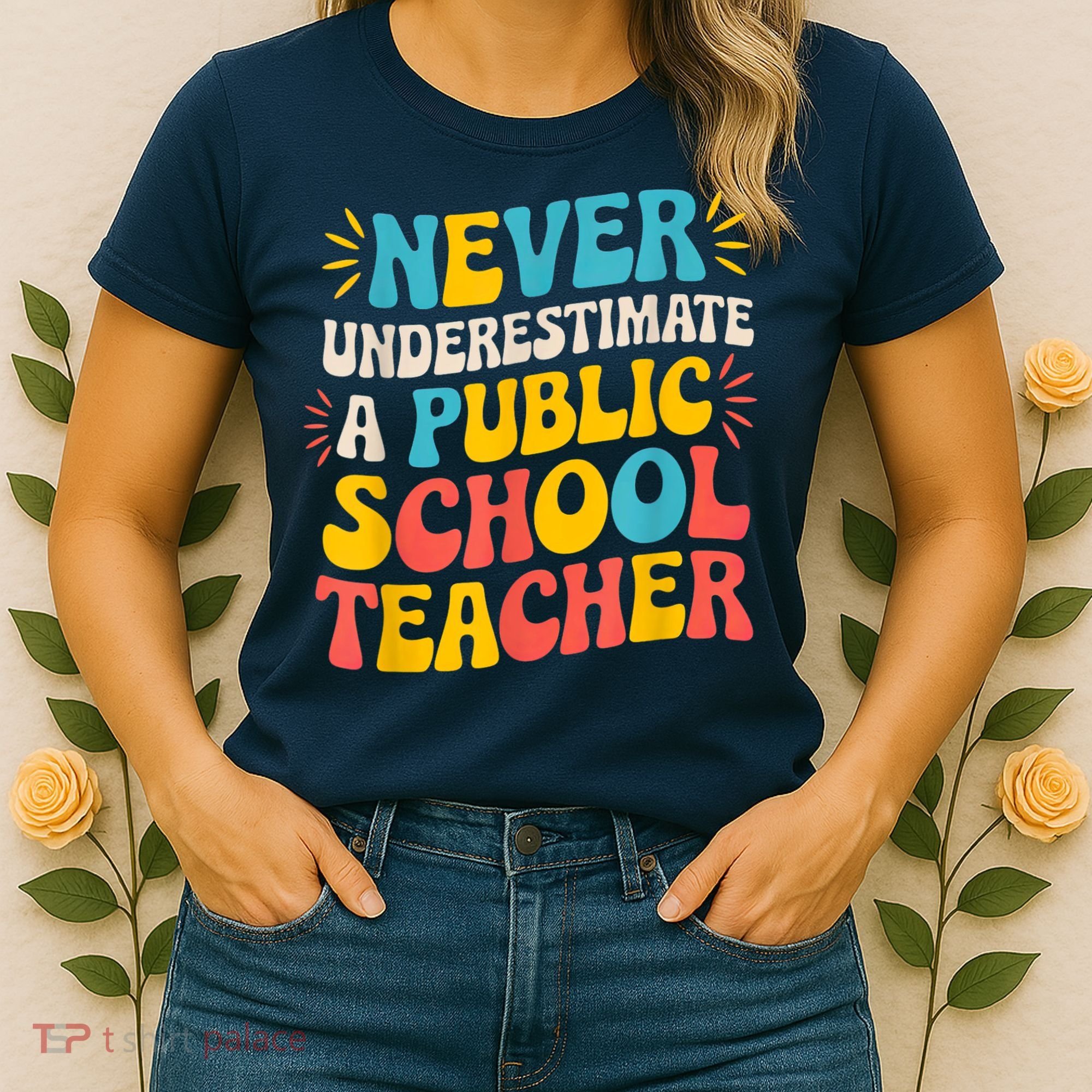 Never Underestimate A Public School Teacher Walz Harris 2024 Women's T-Shirt