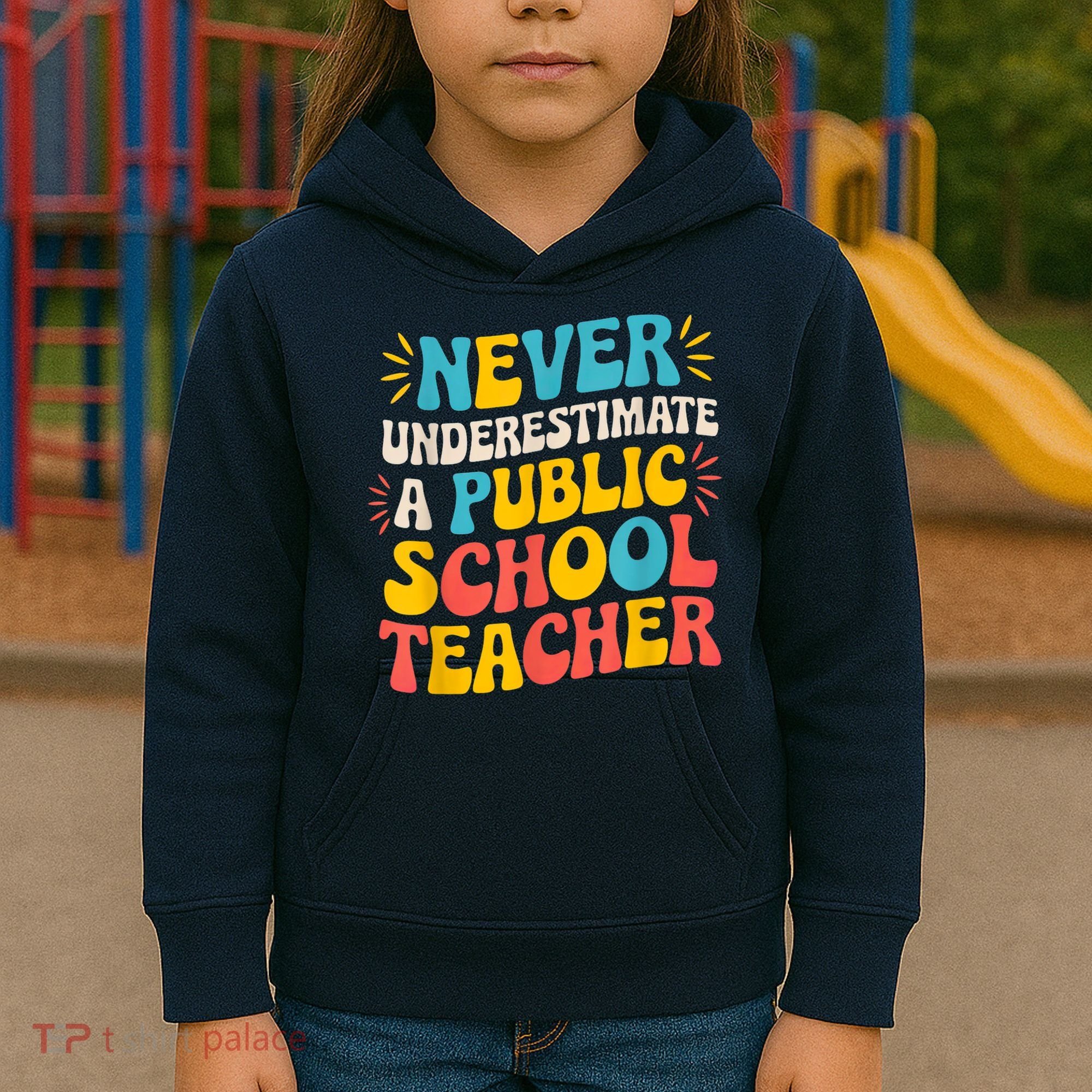 Never Underestimate A Public School Teacher Walz Harris 2024 Kids Hoodie