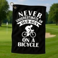 Never Underestimate An Old Guy On A Bicycle Golf Towel thumb 1