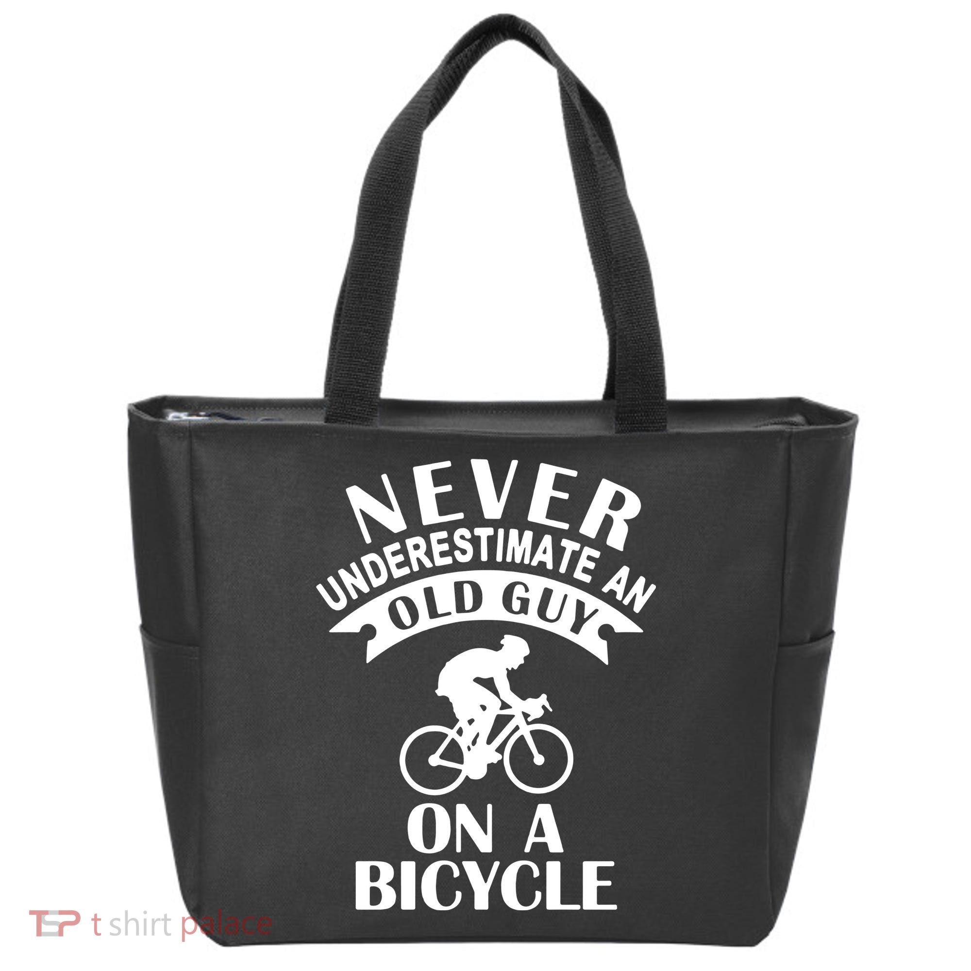 Never Underestimate An Old Guy On A Bicycle Tote Bag