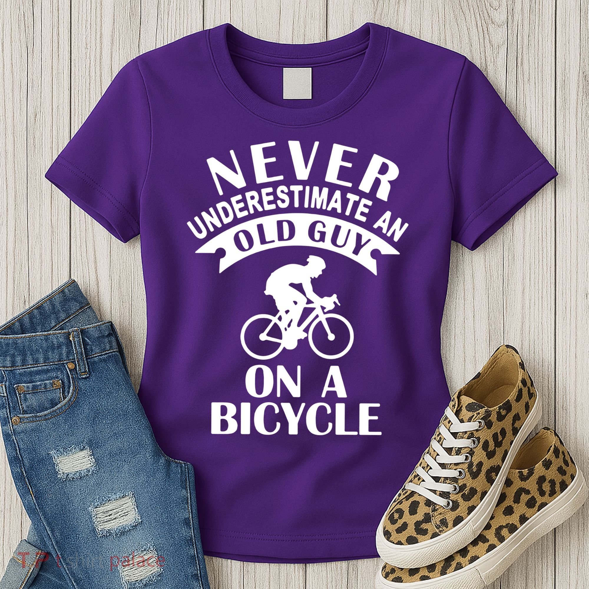 Never Underestimate An Old Guy On A Bicycle Women's T-Shirt