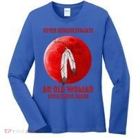 Never Underestimate An Old Woman With Native Blood Women's Long Sleeve Shirt thumb 0