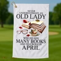 Never Underestimate An Old Lady Who Reads Many Books Gift Golf Towel thumb 1