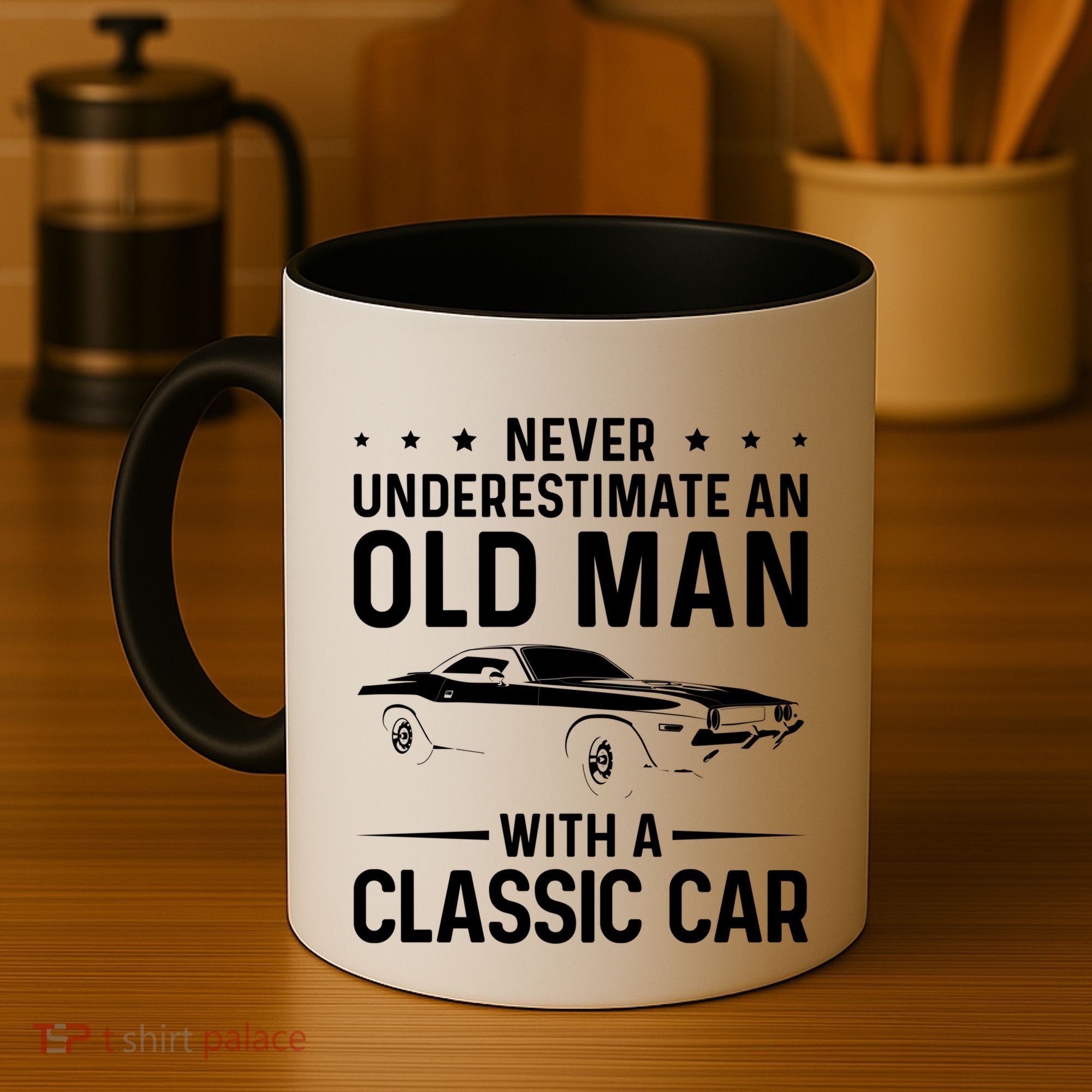 Never Underestimate An Old With A Classic Muscle Car Gift Coffee Mug