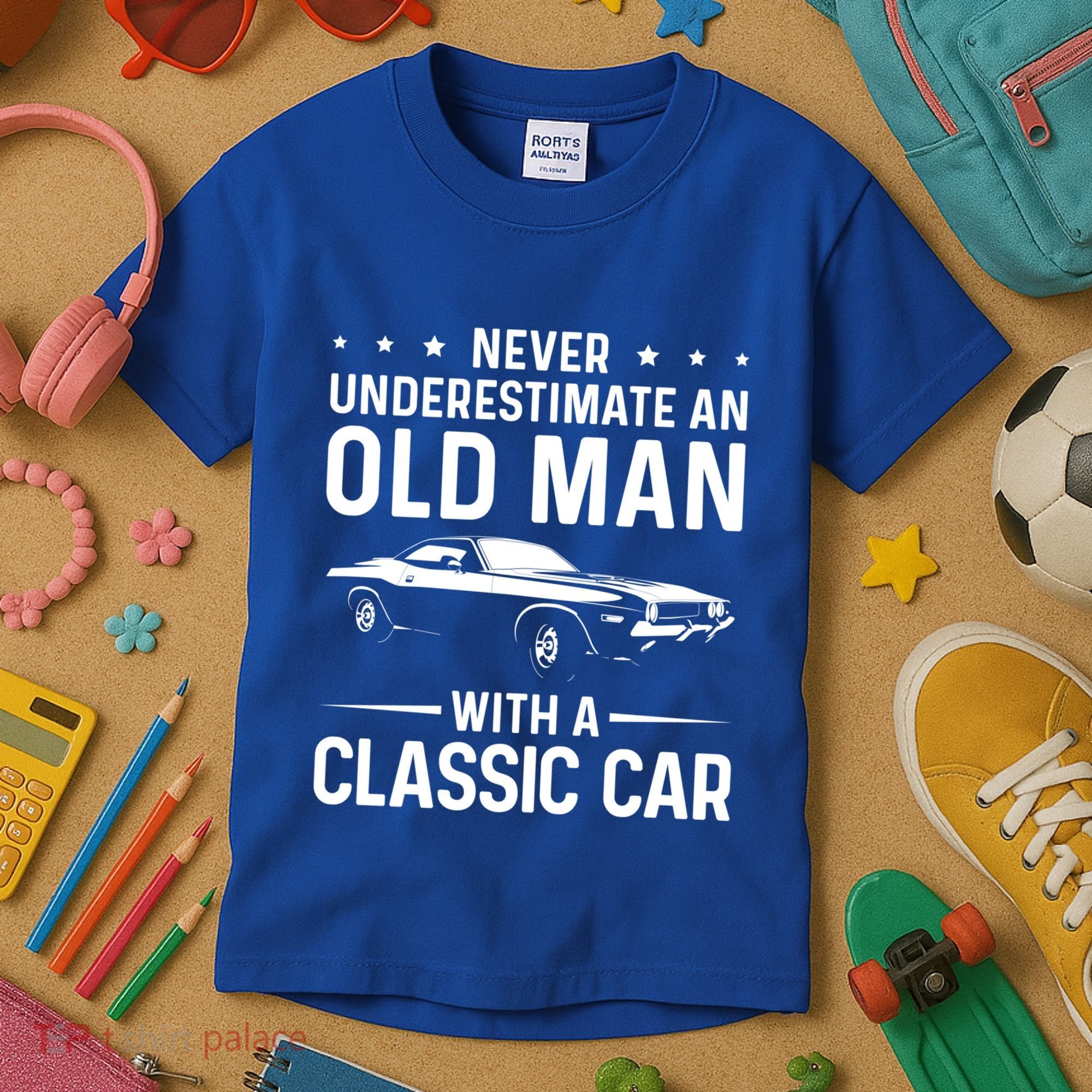 Never Underestimate An Old With A Classic Muscle Car Gift Kids T-Shirt