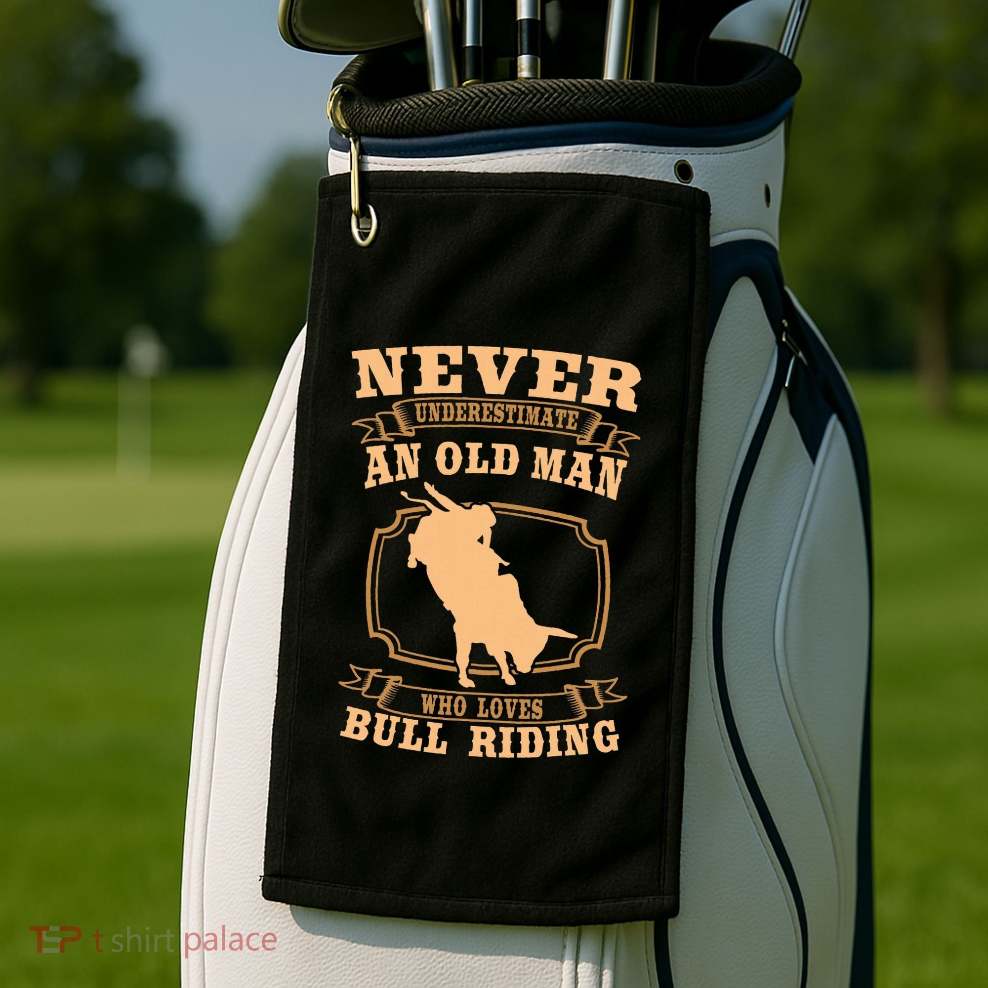 Never Underestimate An Old Man Bull Riding Rodeo Sport Golf Towel