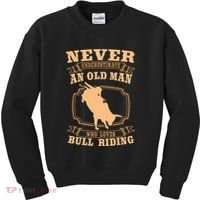 Never Underestimate An Old Man Bull Riding Rodeo Sport Kids Sweatshirt thumb 0