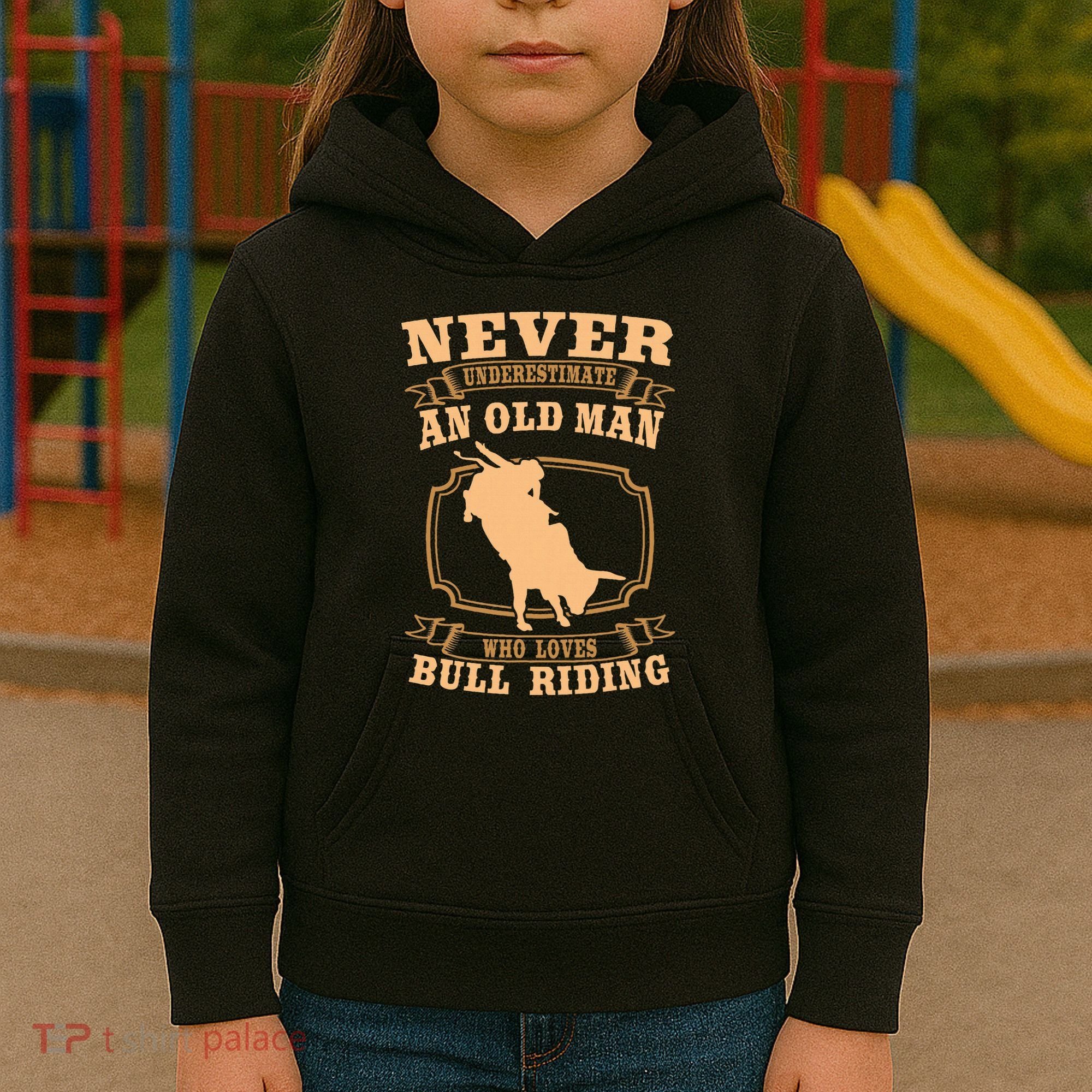 Never Underestimate An Old Man Bull Riding Rodeo Sport Kids Hoodie