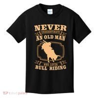 Never Underestimate An Old Man Bull Riding Rodeo Sport Kids T-Shirt thumb 0