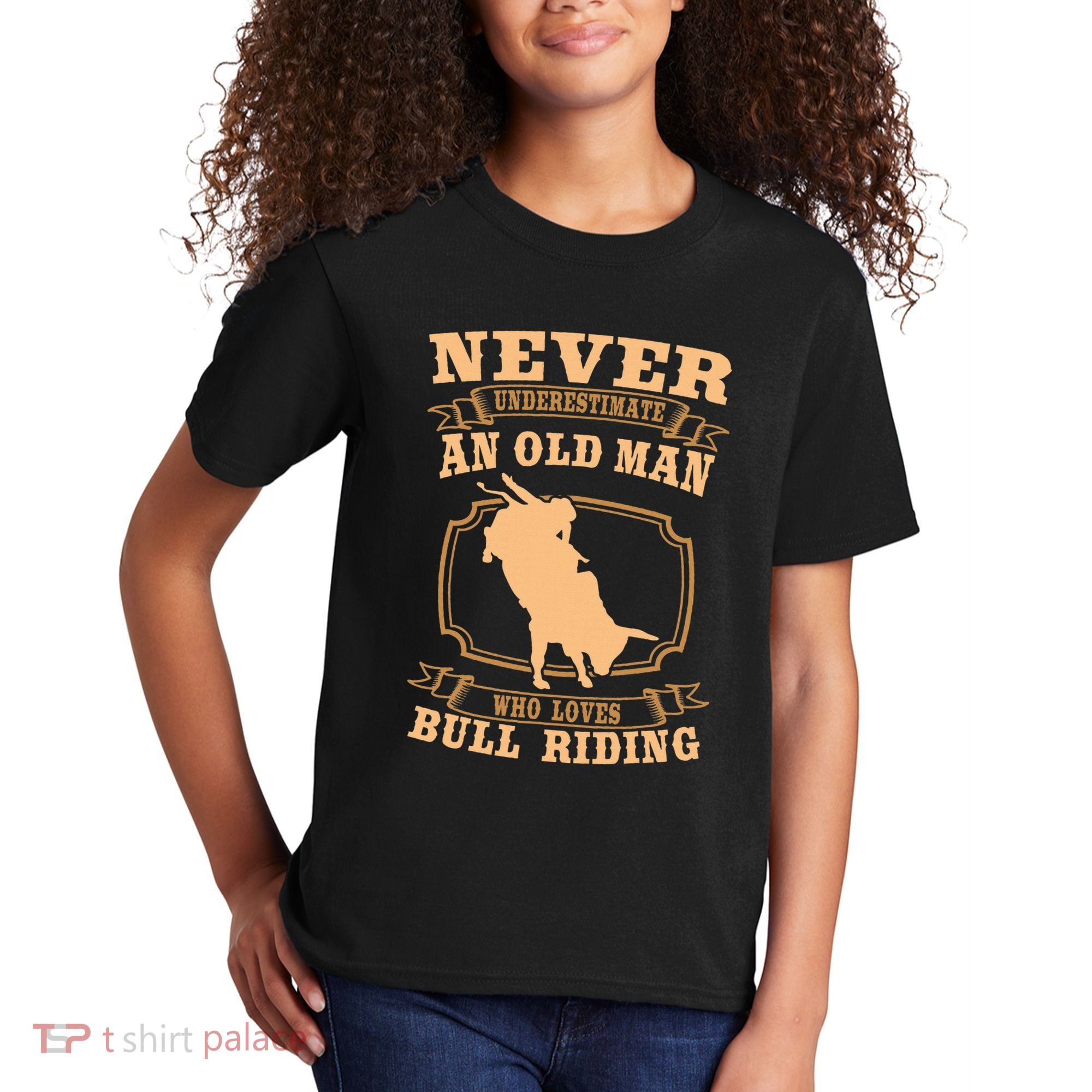 Never Underestimate An Old Man Bull Riding Rodeo Sport Kids T-Shirt