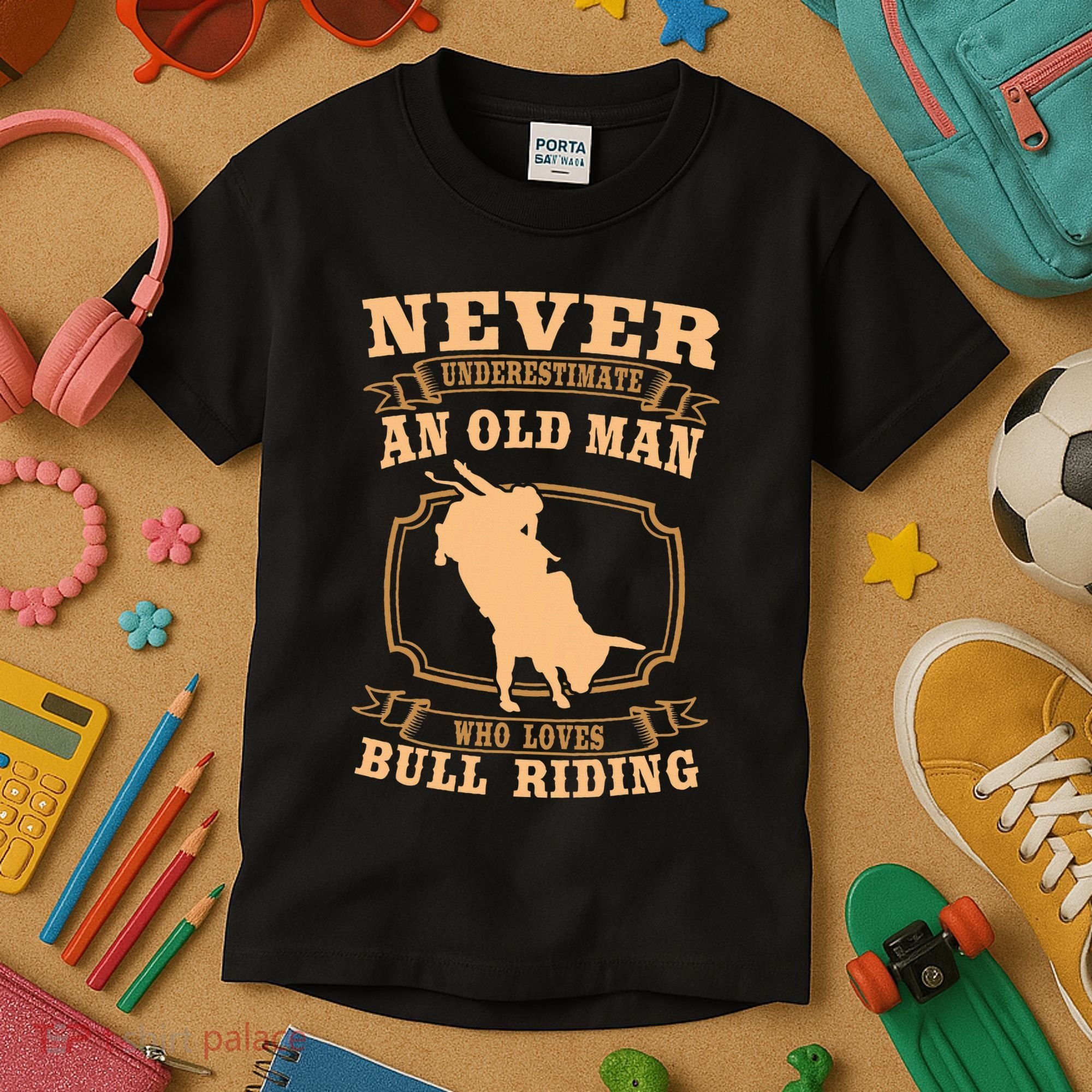Never Underestimate An Old Man Bull Riding Rodeo Sport Kids T-Shirt