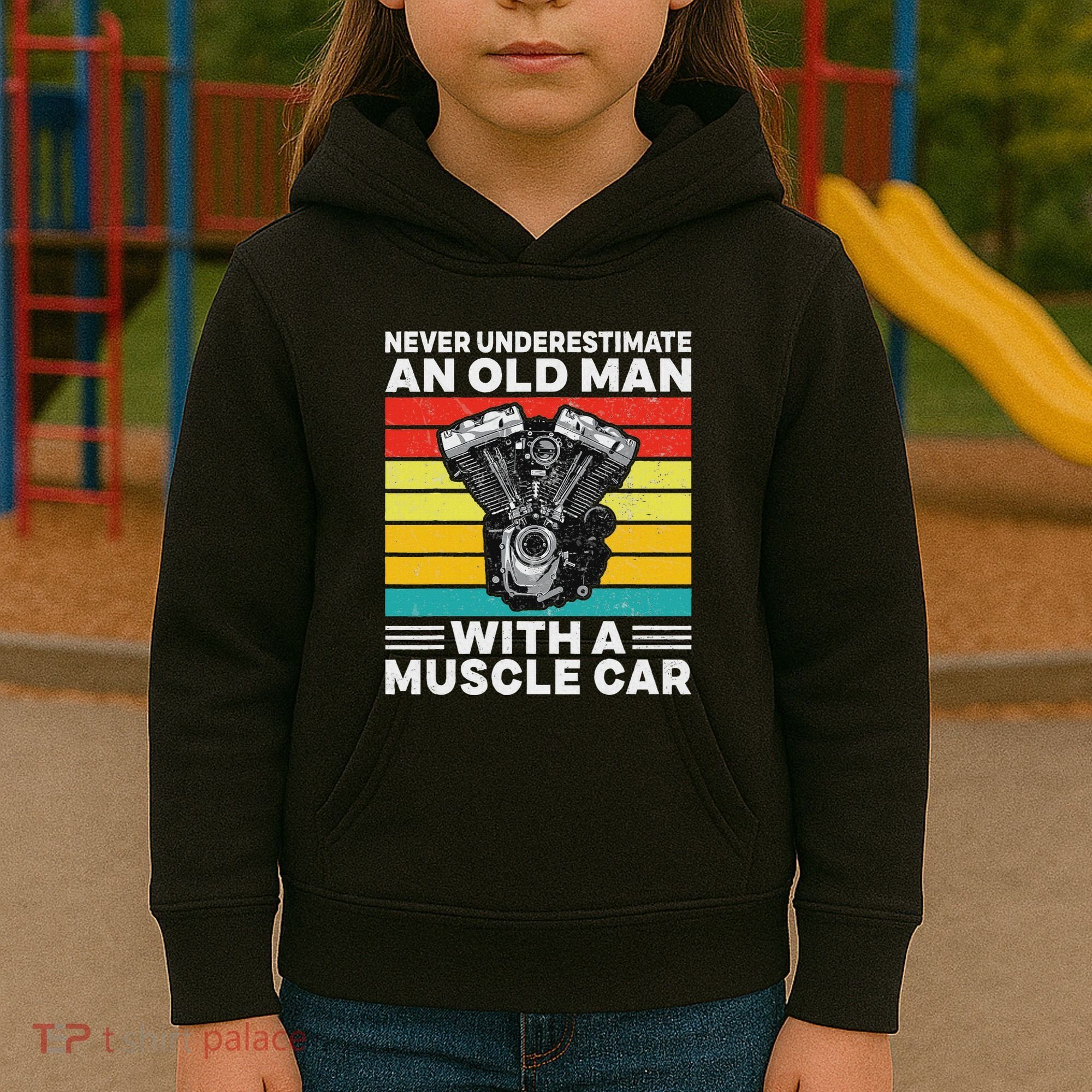 Never Underestimate An Old Man With A Muscle Car Kids Hoodie