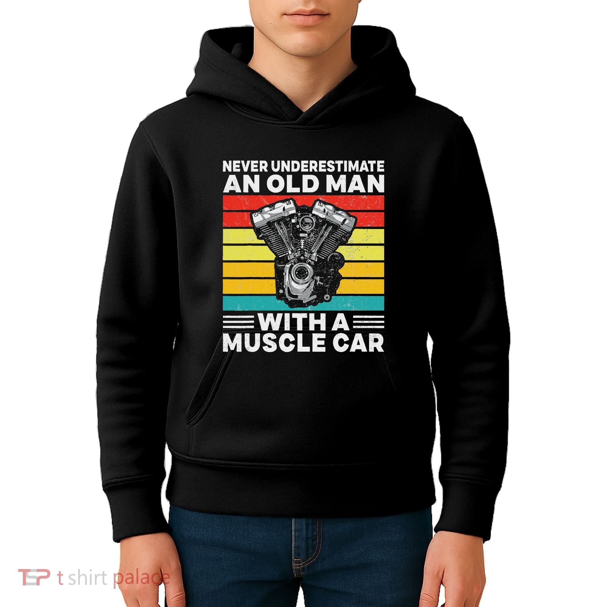 Never Underestimate An Old Man With A Muscle Car Kids Hoodie