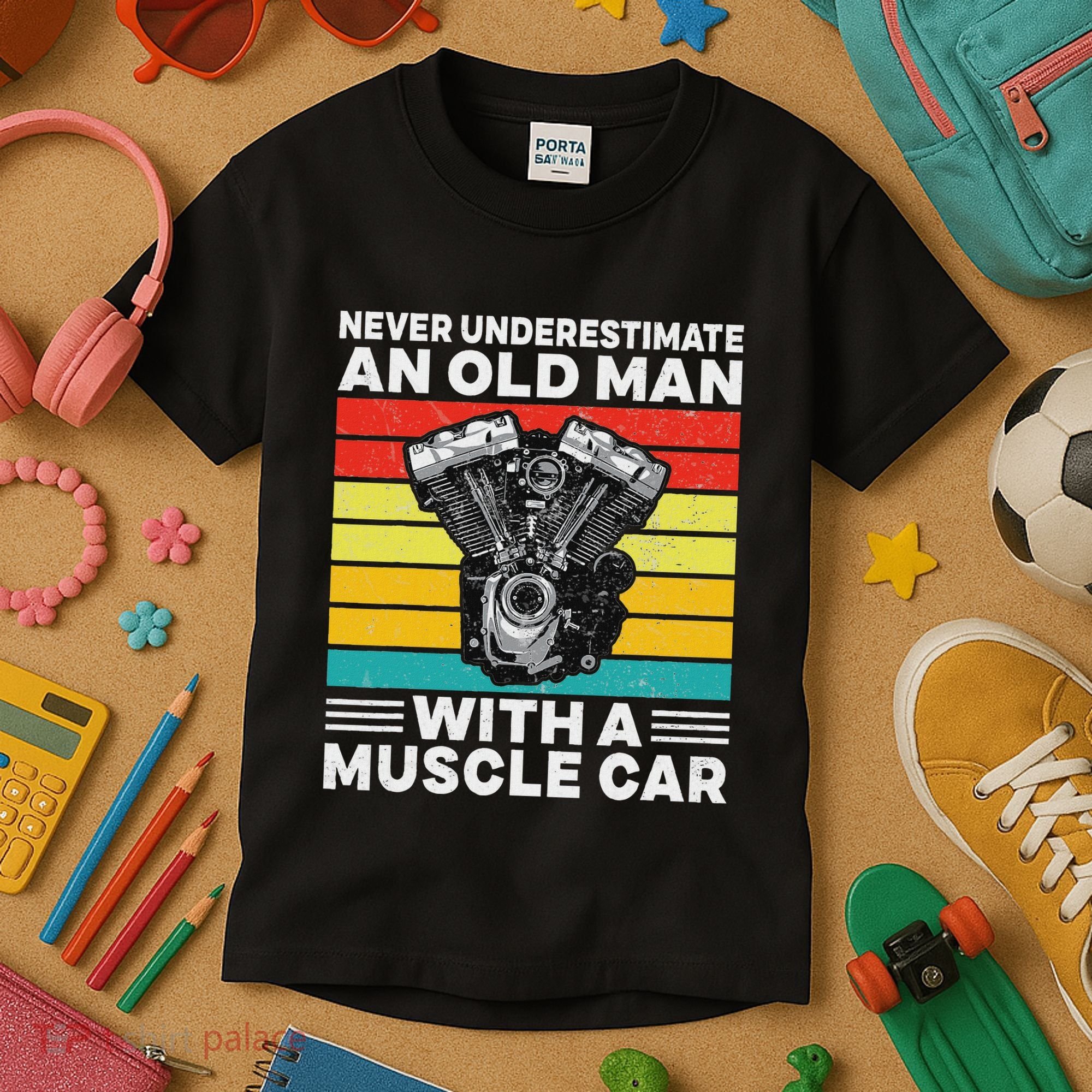 Never Underestimate An Old Man With A Muscle Car Kids T-Shirt