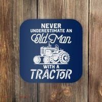 Never Underestimate An Old Man With A Tractor - Funny Farmer Coaster thumb 0