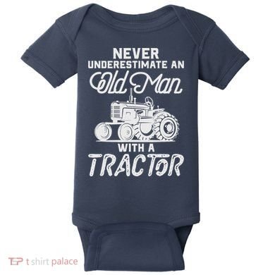 Never Underestimate An Old Man With A Tractor - Funny Farmer Baby Bodysuit