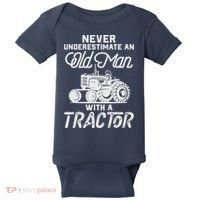 Never Underestimate An Old Man With A Tractor - Funny Farmer Baby Bodysuit thumb 0