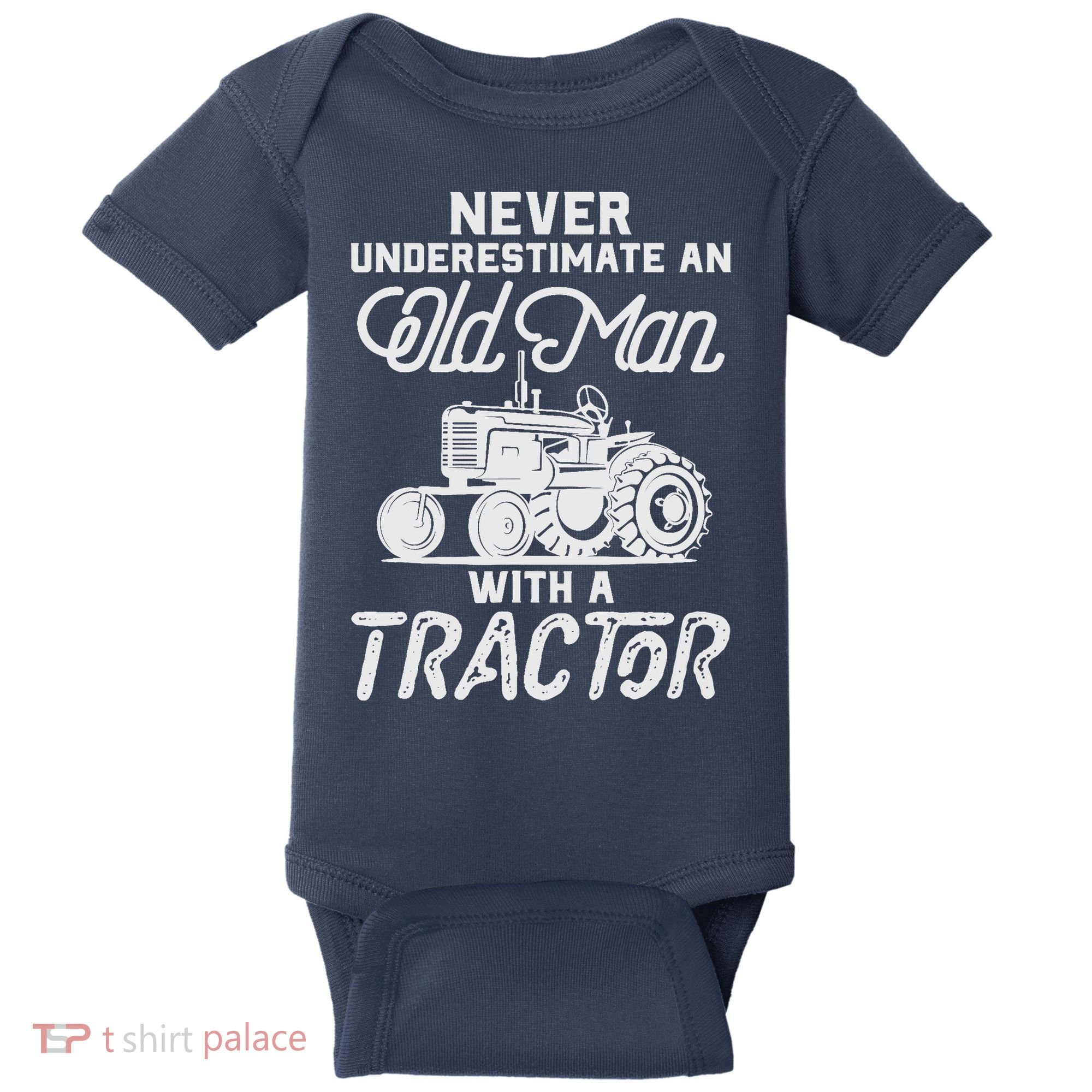 Never Underestimate An Old Man With A Tractor - Funny Farmer Baby Bodysuit