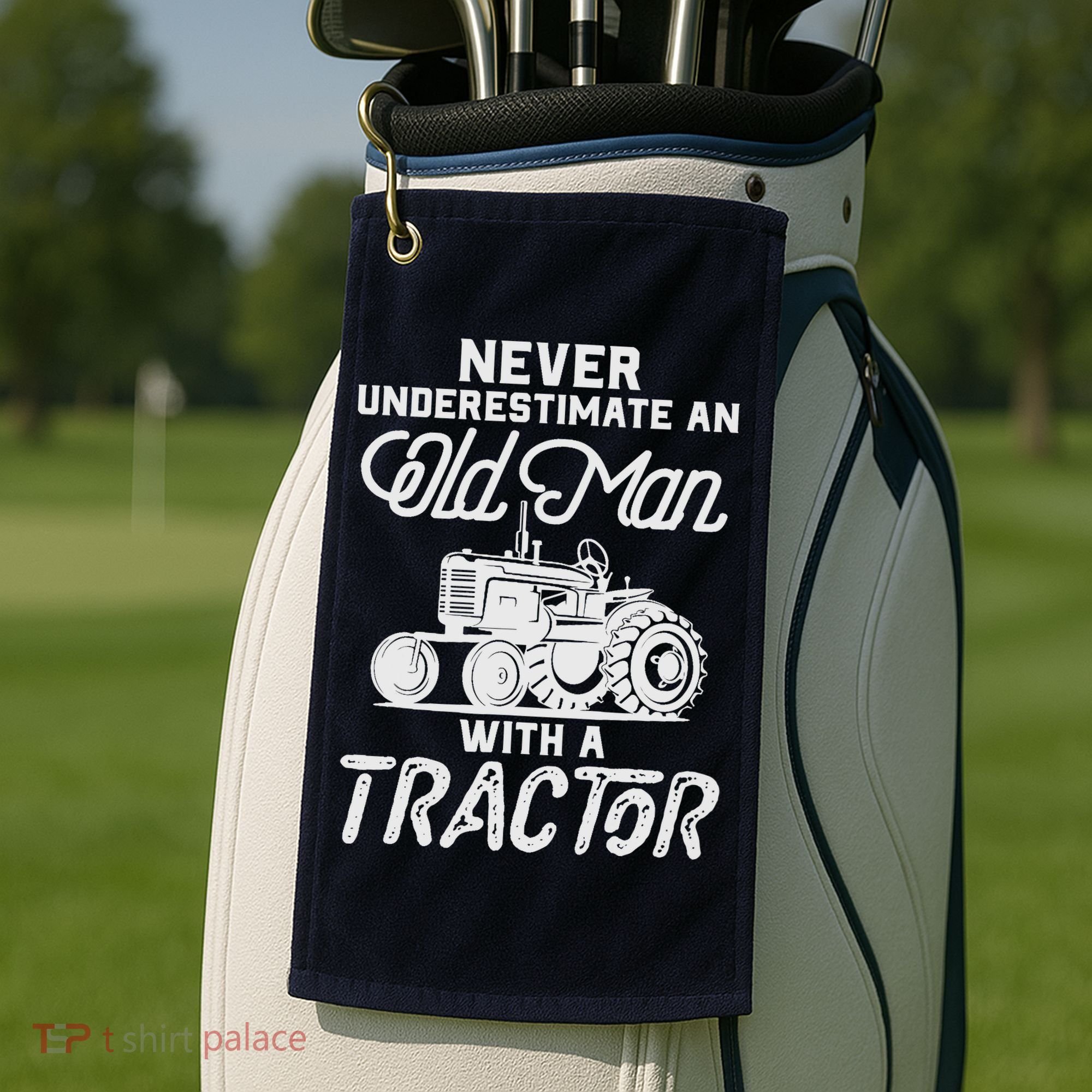 Never Underestimate An Old Man With A Tractor - Funny Farmer Golf Towel