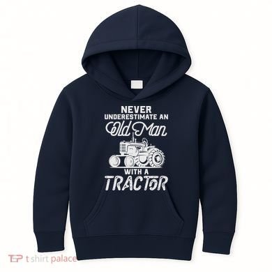 Never Underestimate An Old Man With A Tractor - Funny Farmer Kids Hoodie