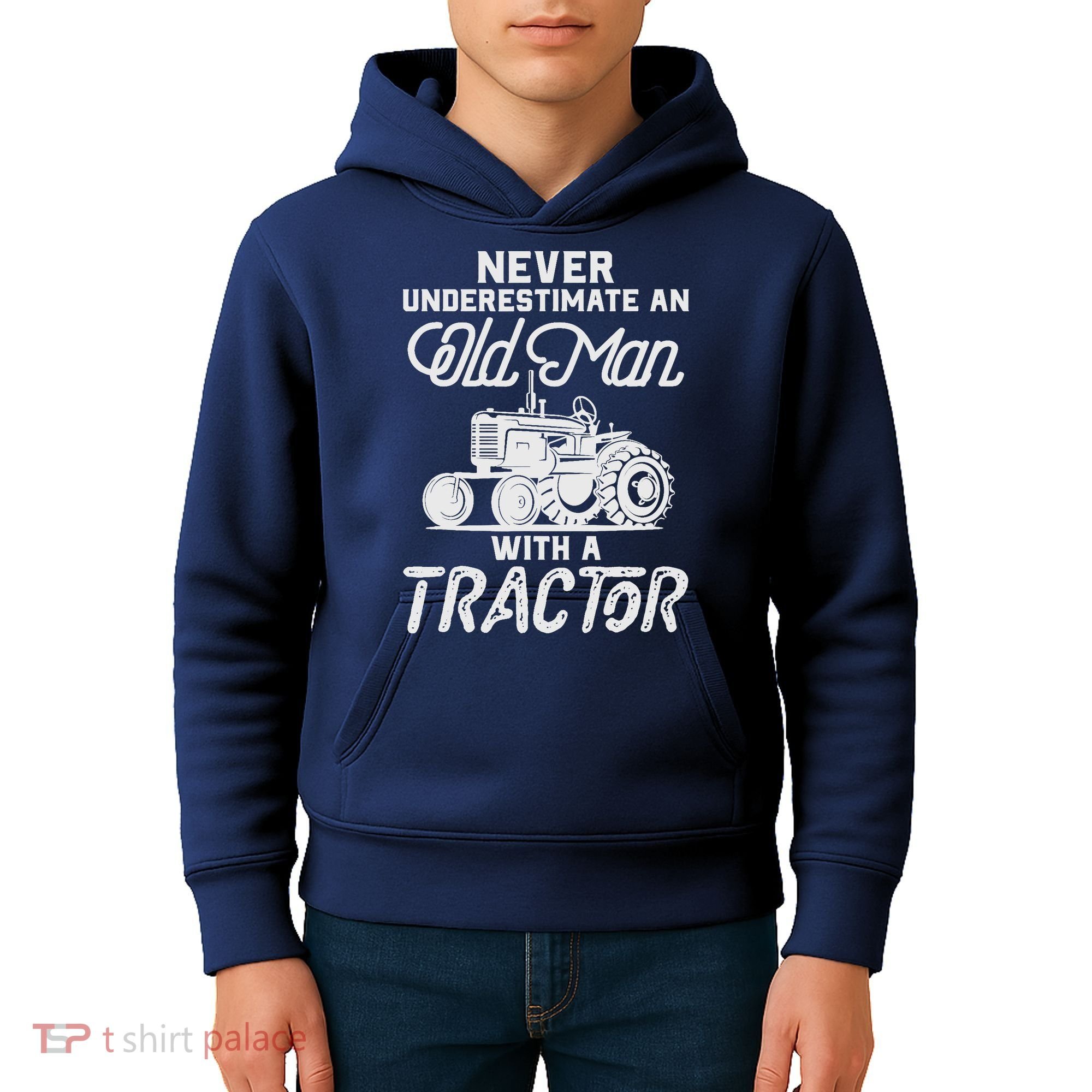 Never Underestimate An Old Man With A Tractor - Funny Farmer Kids Hoodie