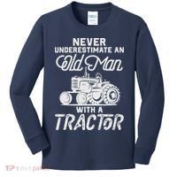 Never Underestimate An Old Man With A Tractor - Funny Farmer Kids Long Sleeve Shirt thumb 0