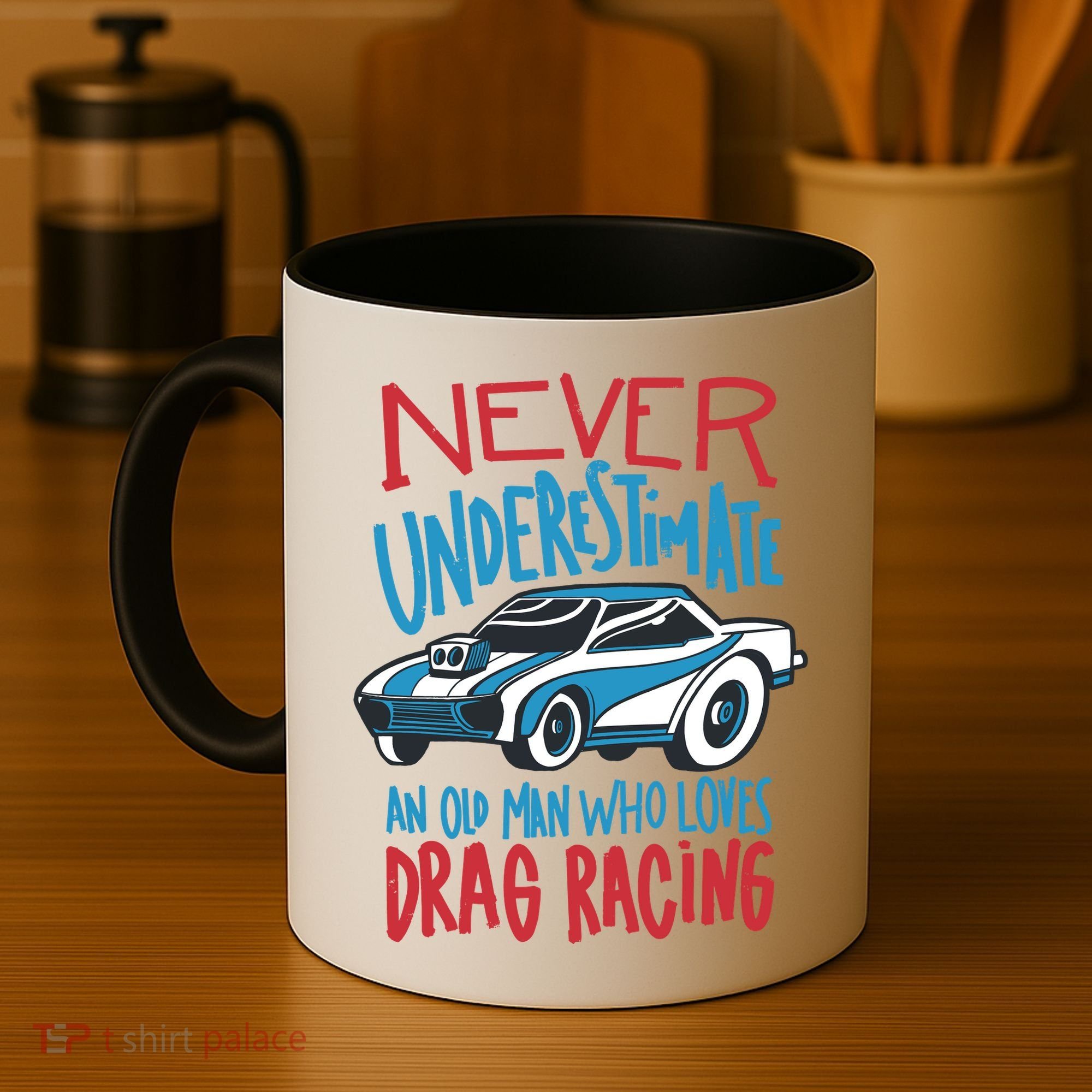 Never Underestimate An Old Man Who Loves Drag Racing Coffee Mug