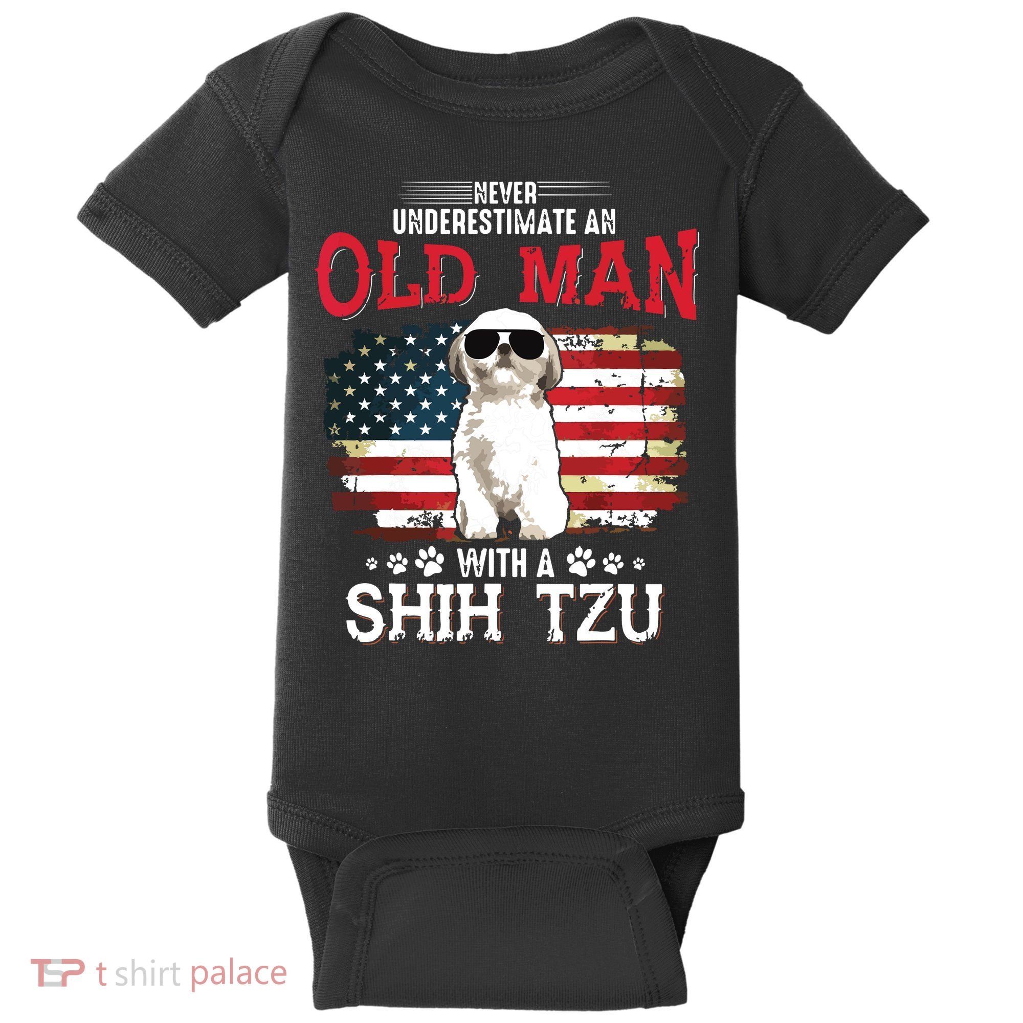 Never Underestimate An Old Man With A Shih Tzu Costume Gift Baby Bodysuit