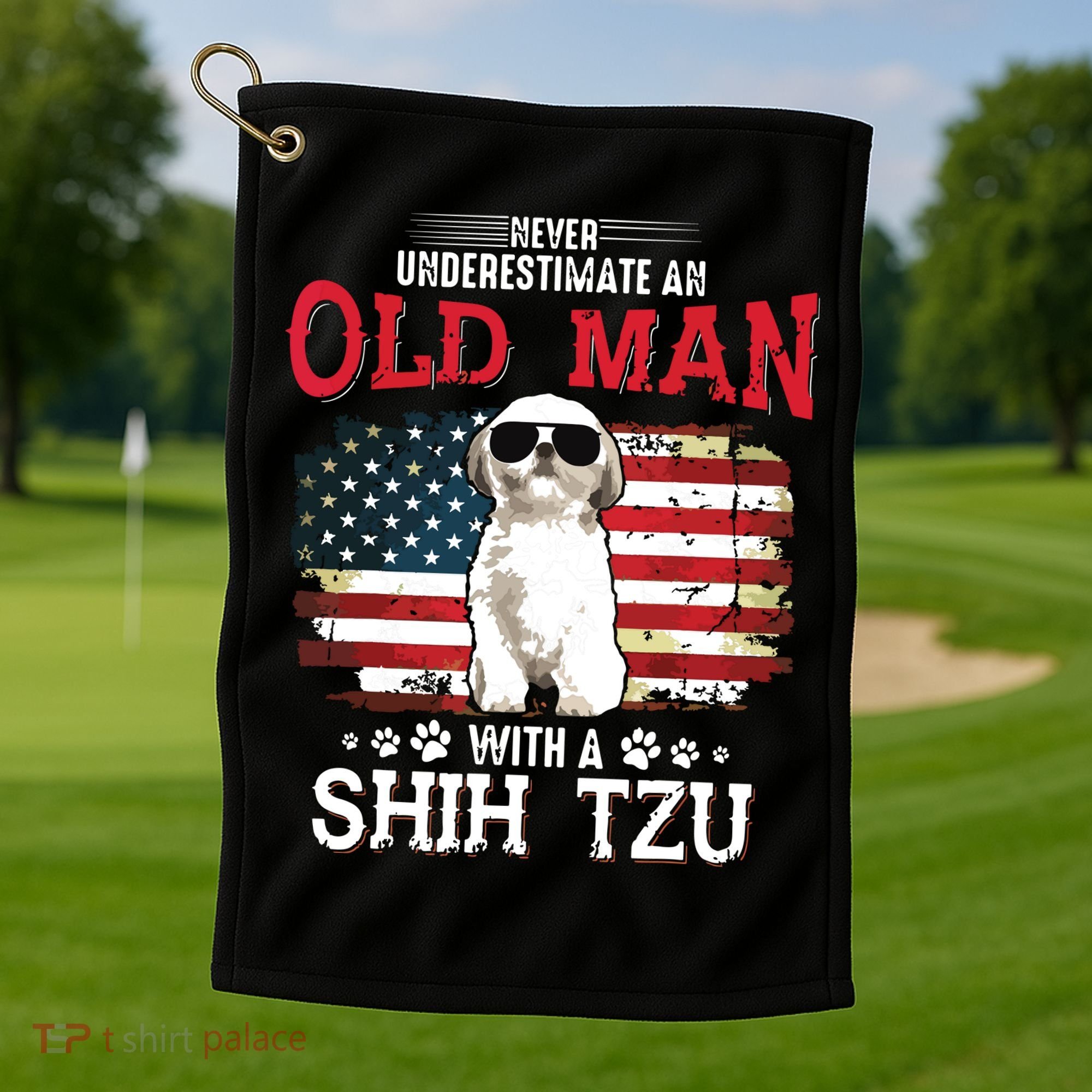 Never Underestimate An Old Man With A Shih Tzu Costume Gift Golf Towel