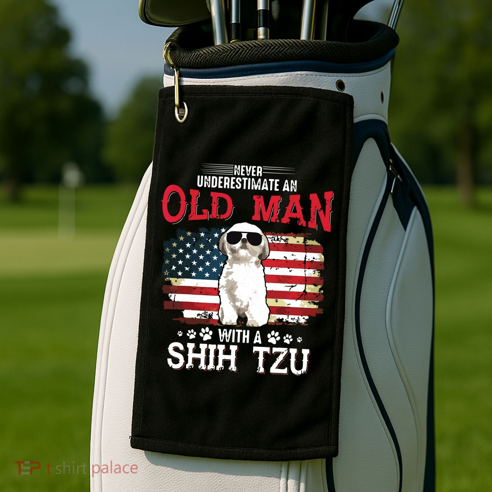 Never Underestimate An Old Man With A Shih Tzu Costume Gift Golf Towel