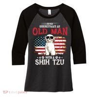 Never Underestimate An Old Man With A Shih Tzu Costume Gift Women's Tri-Blend 3/4-Sleeve Raglan Shirt thumb 0