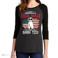 Never Underestimate An Old Man With A Shih Tzu Costume Gift Women's Tri-Blend 3/4-Sleeve Raglan Shirt thumb 2