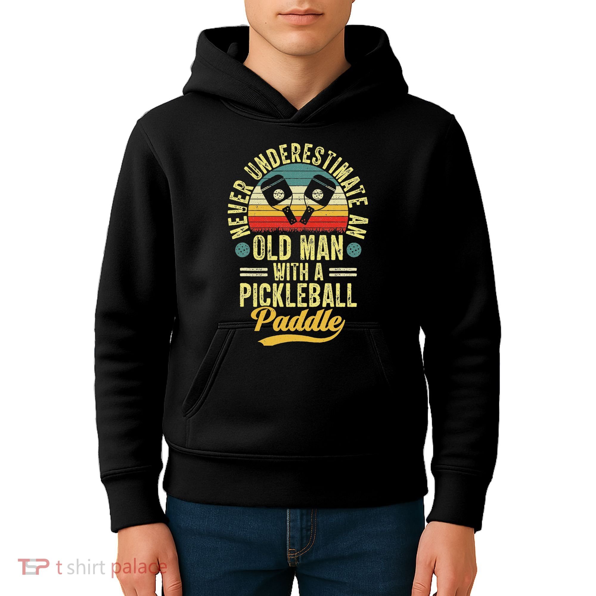 Never Underestimate An Old Man With A Pickleball Paddle Kids Hoodie