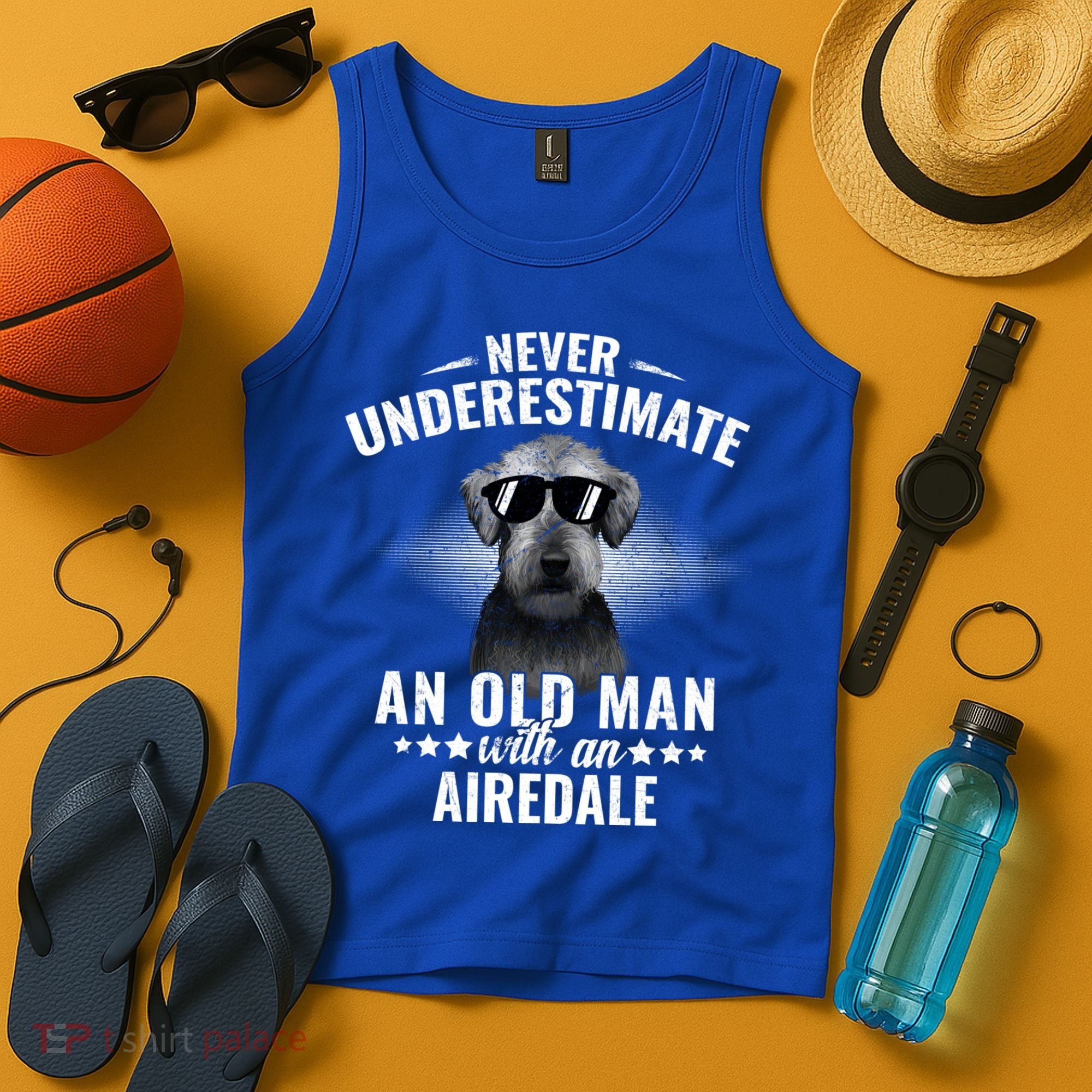 Never Underestimate An Old With Airedale Terrier Gift Tank Top
