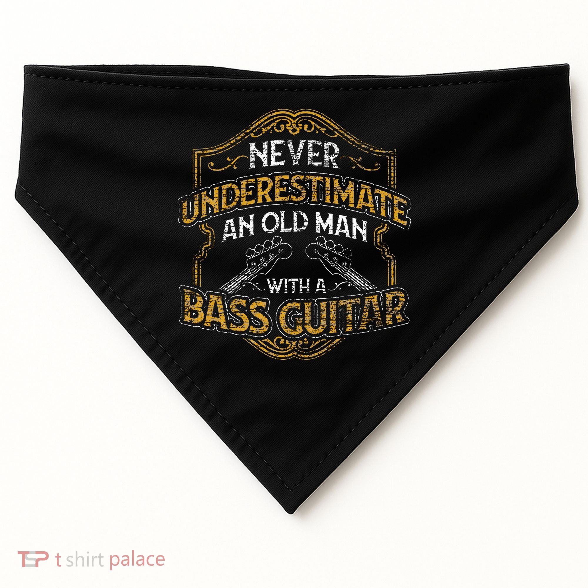 Never Underestimate An Old Man With A Bass Guitar USA-Made Doggie Bandana