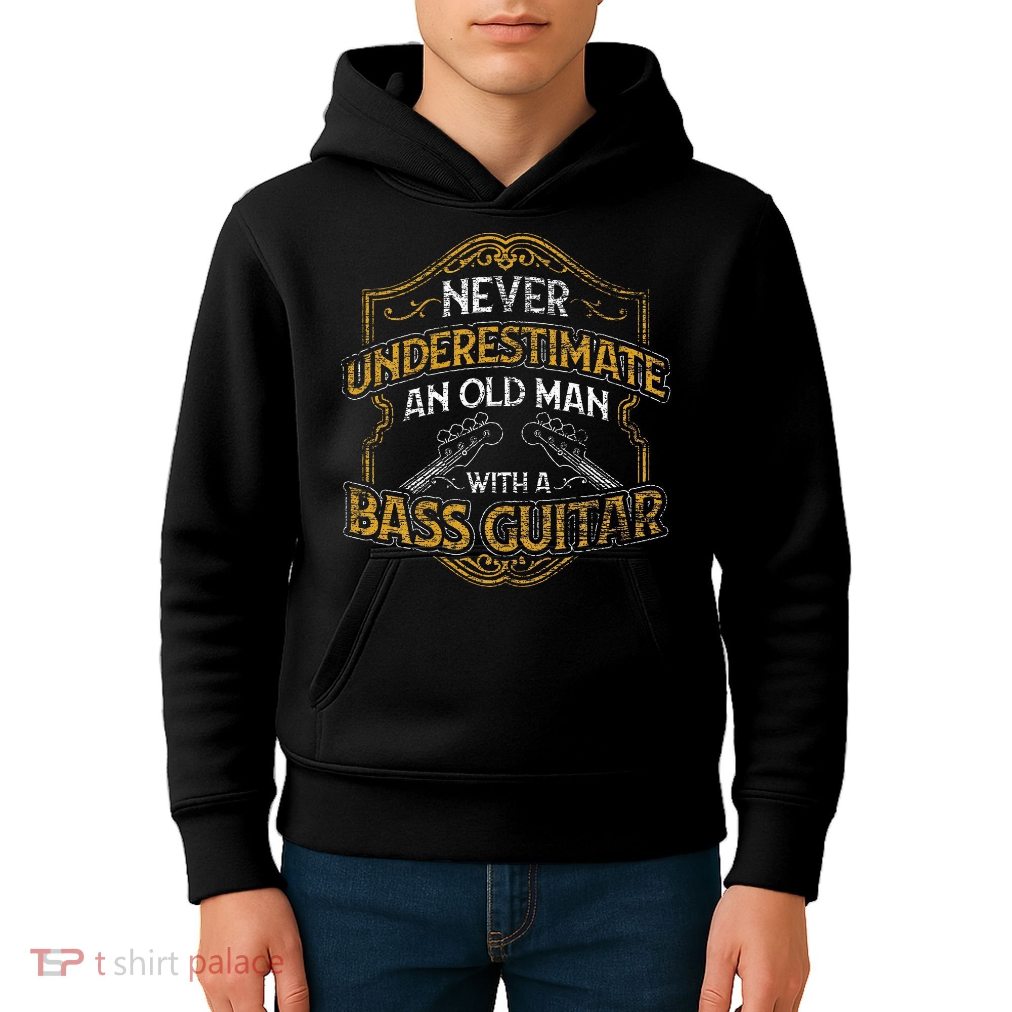 Never Underestimate An Old Man With A Bass Guitar Kids Hoodie