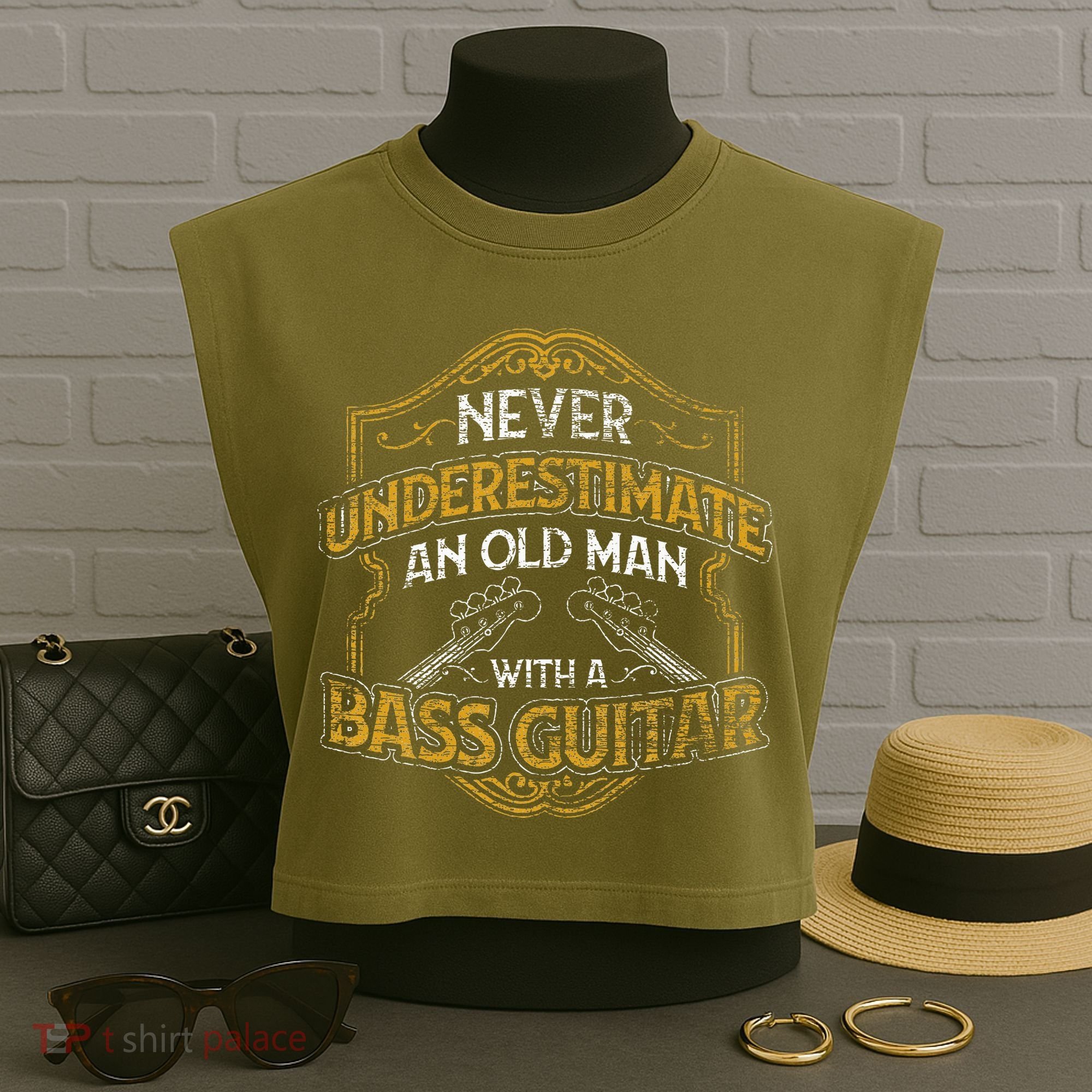 Never Underestimate An Old Man With A Bass Guitar Garment-Dyed Women's Muscle Tee