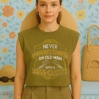 Never Underestimate An Old Man With A Bass Guitar Garment-Dyed Women's Muscle Tee thumb 4