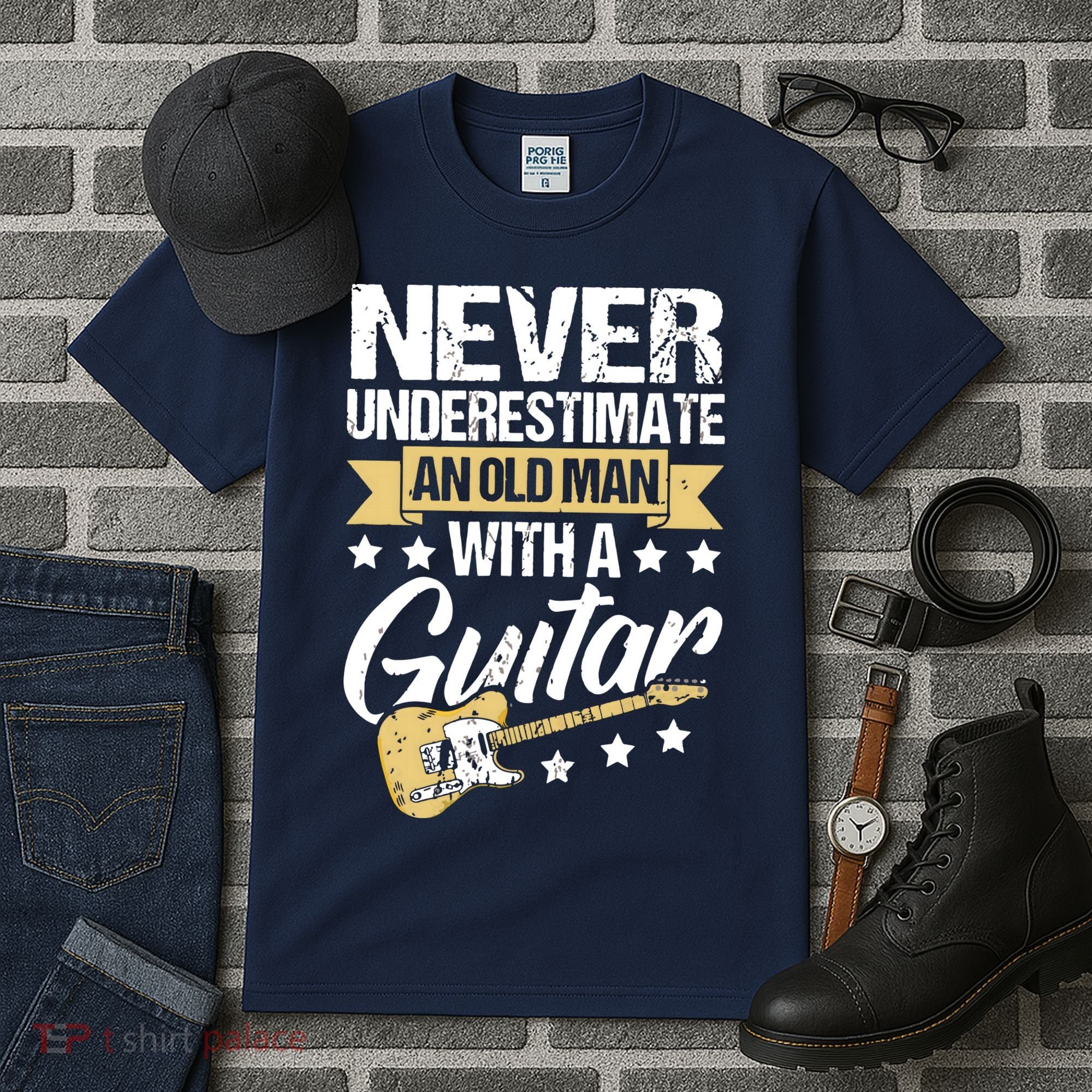 Never Underestimate An Old Man With A Guitar Guitar Tall T-Shirt