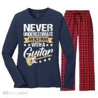 Never Underestimate An Old Man With A Guitar Guitar Women's Long Sleeve Flannel Pajama Set  thumb 0