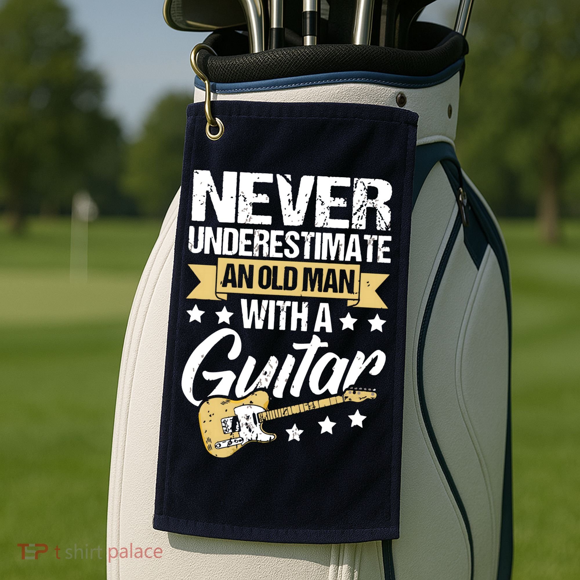 Never Underestimate An Old Man With A Guitar Guitar Golf Towel