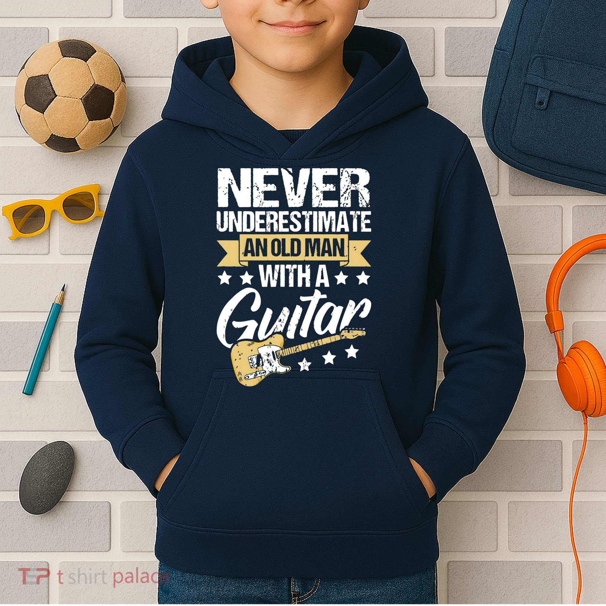 Never Underestimate An Old Man With A Guitar Guitar Kids Hoodie