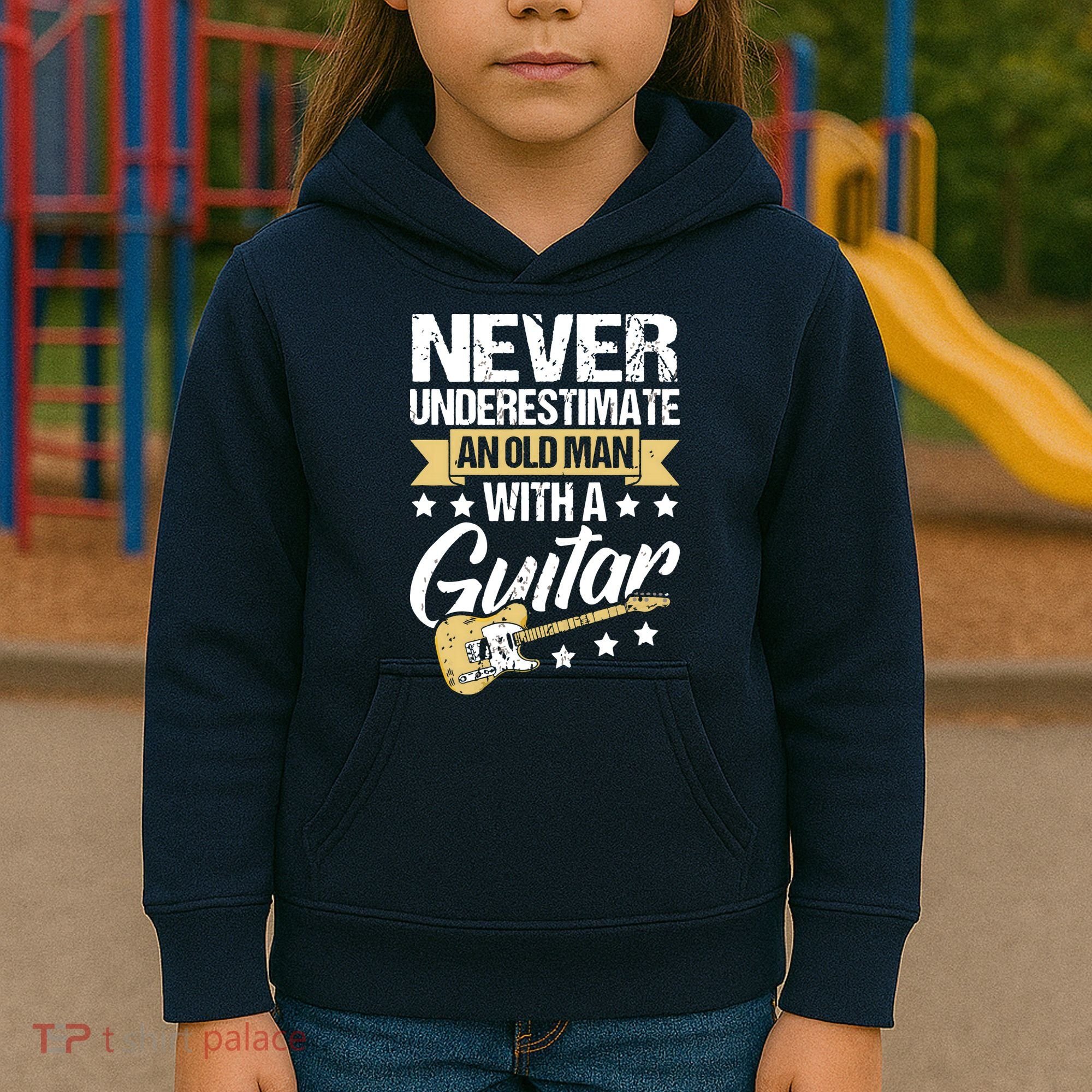 Never Underestimate An Old Man With A Guitar Guitar Kids Hoodie