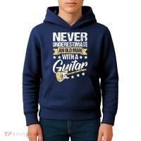 Never Underestimate An Old Man With A Guitar Guitar Kids Hoodie thumb 4