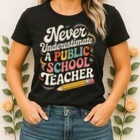 Never Underestimate A Public School Teacher Public Education Women's T-Shirt thumb 2