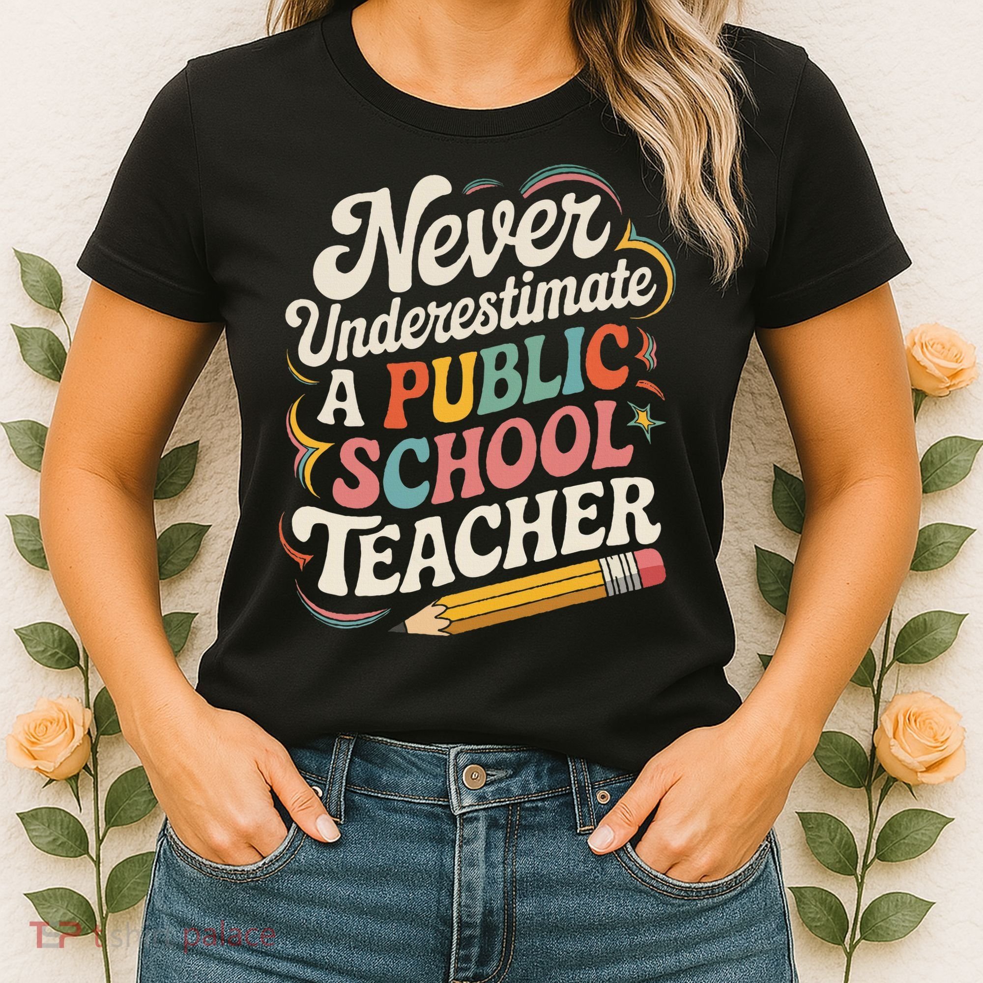 Never Underestimate A Public School Teacher Public Education Women's T-Shirt