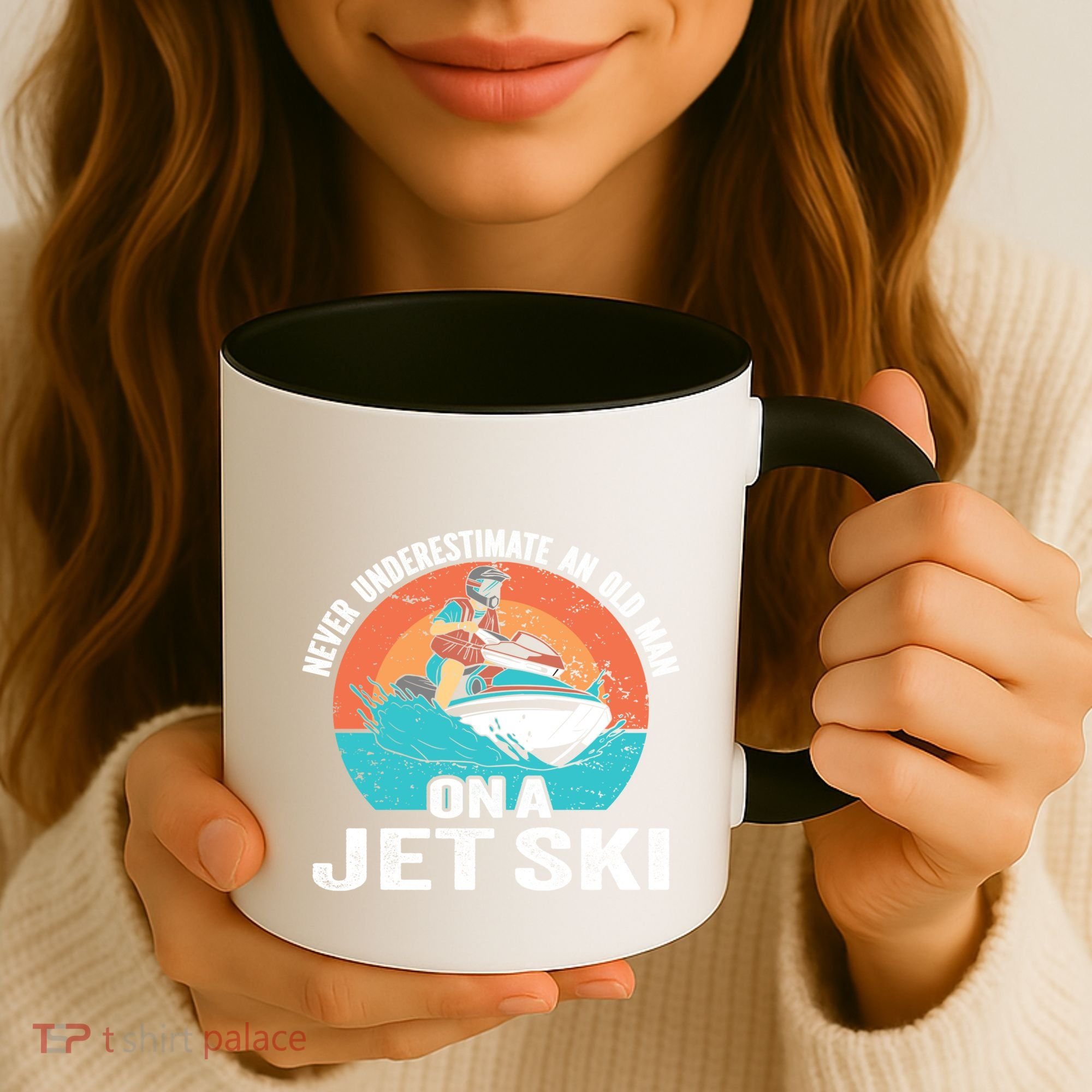 Never Underestimate And Old On A Jet Ski Gift Coffee Mug