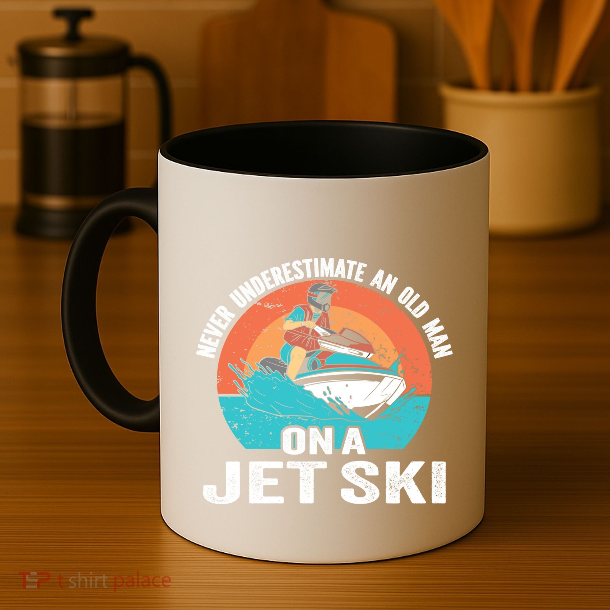 Never Underestimate And Old On A Jet Ski Gift Coffee Mug