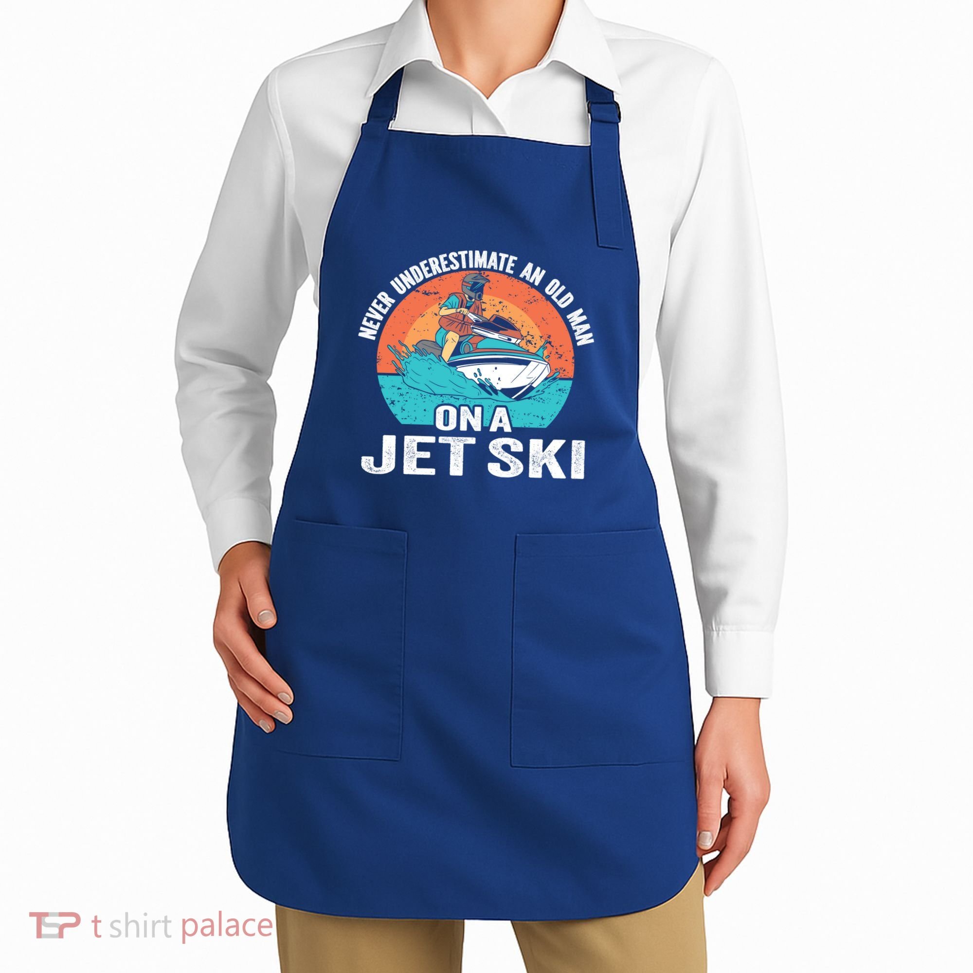 Never Underestimate And Old On A Jet Ski Gift Apron